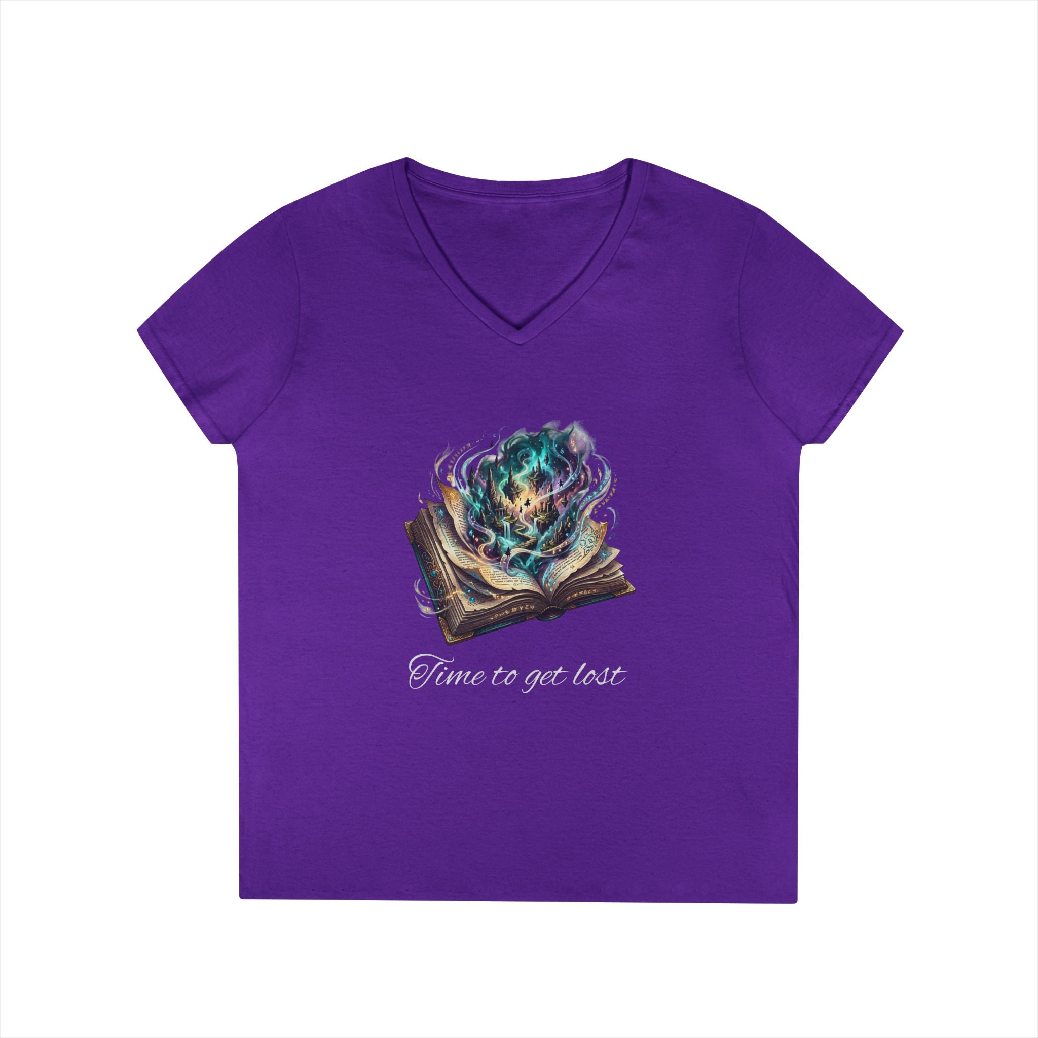 Magic Open Book Ladies' V-Neck T-Shirt — Mystic Flame Reading Tee