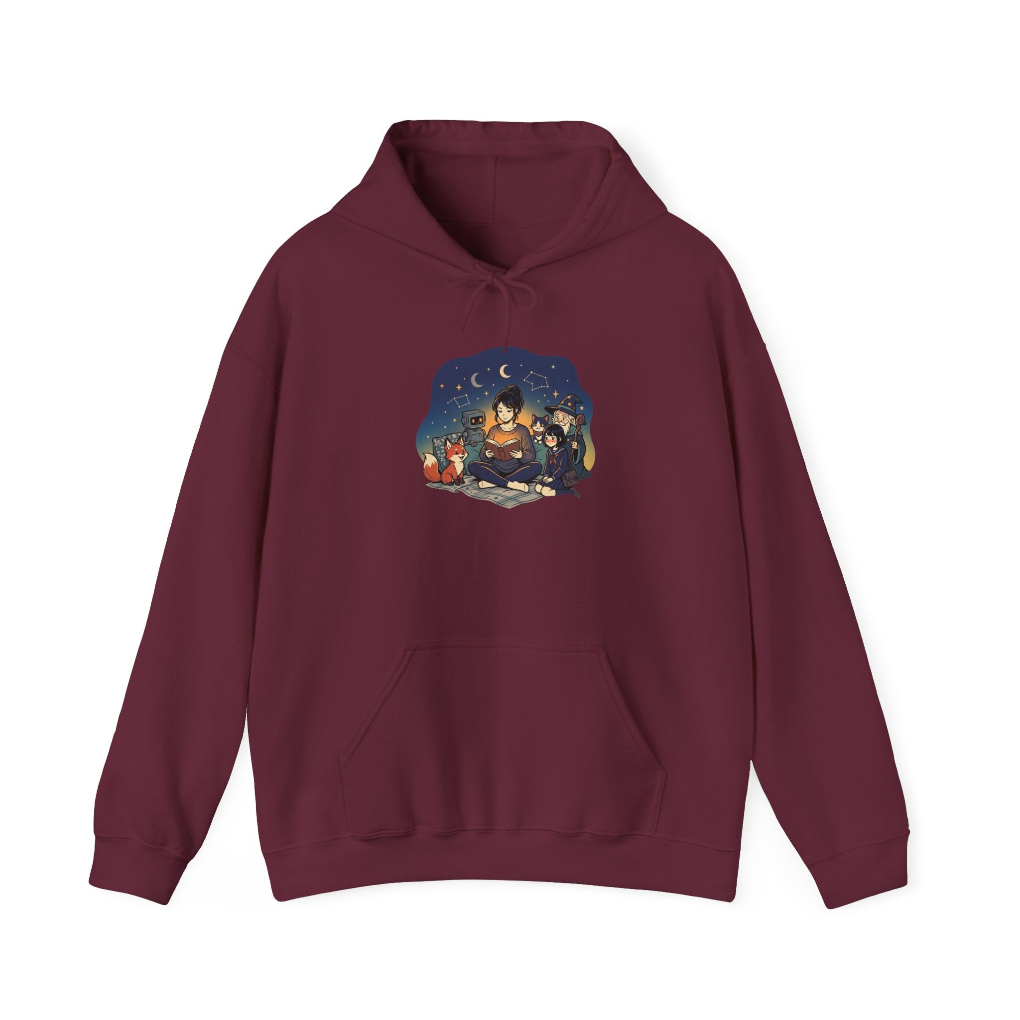 Campfire Night Hoodie — Cozy Camping Animals Under Starry Sky