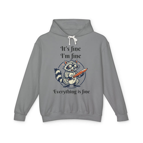 "Everything Is Fine" Raccoon Hoodie — Knife-Wielding Raccoon Graphic