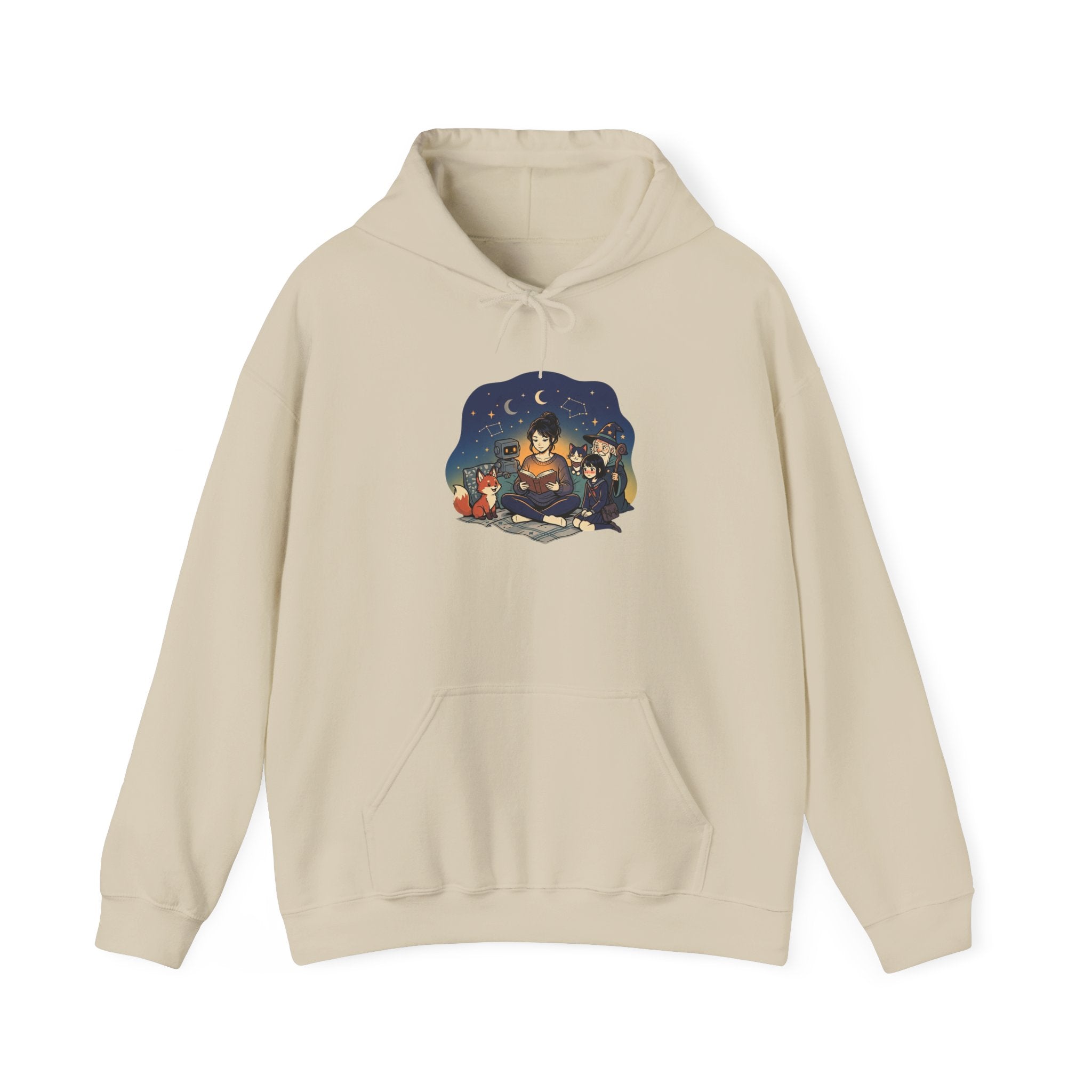 Campfire Night Hoodie — Cozy Camping Animals Under Starry Sky