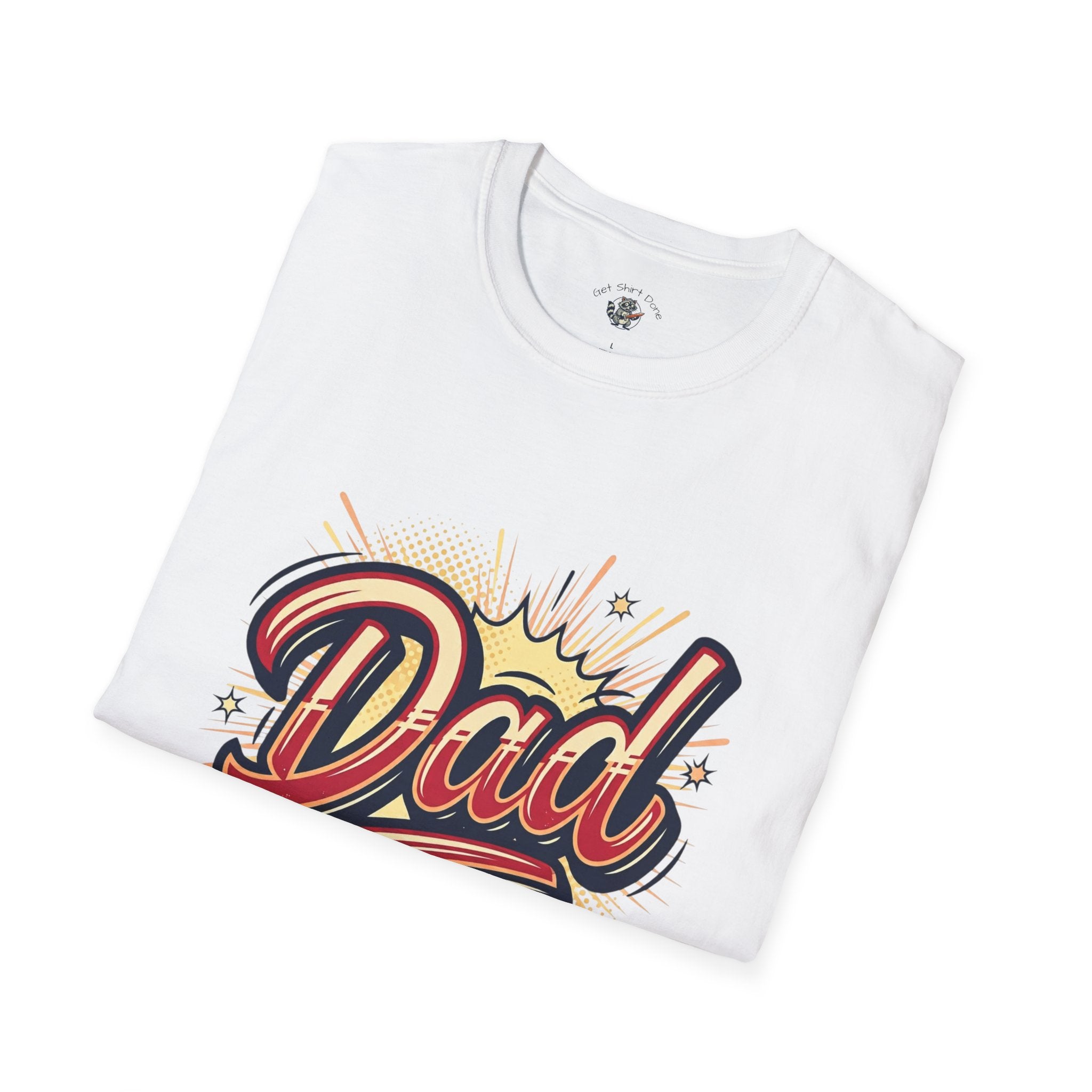 Comic-Style Dad T-Shirt — Funny List of Dad Titles on Back