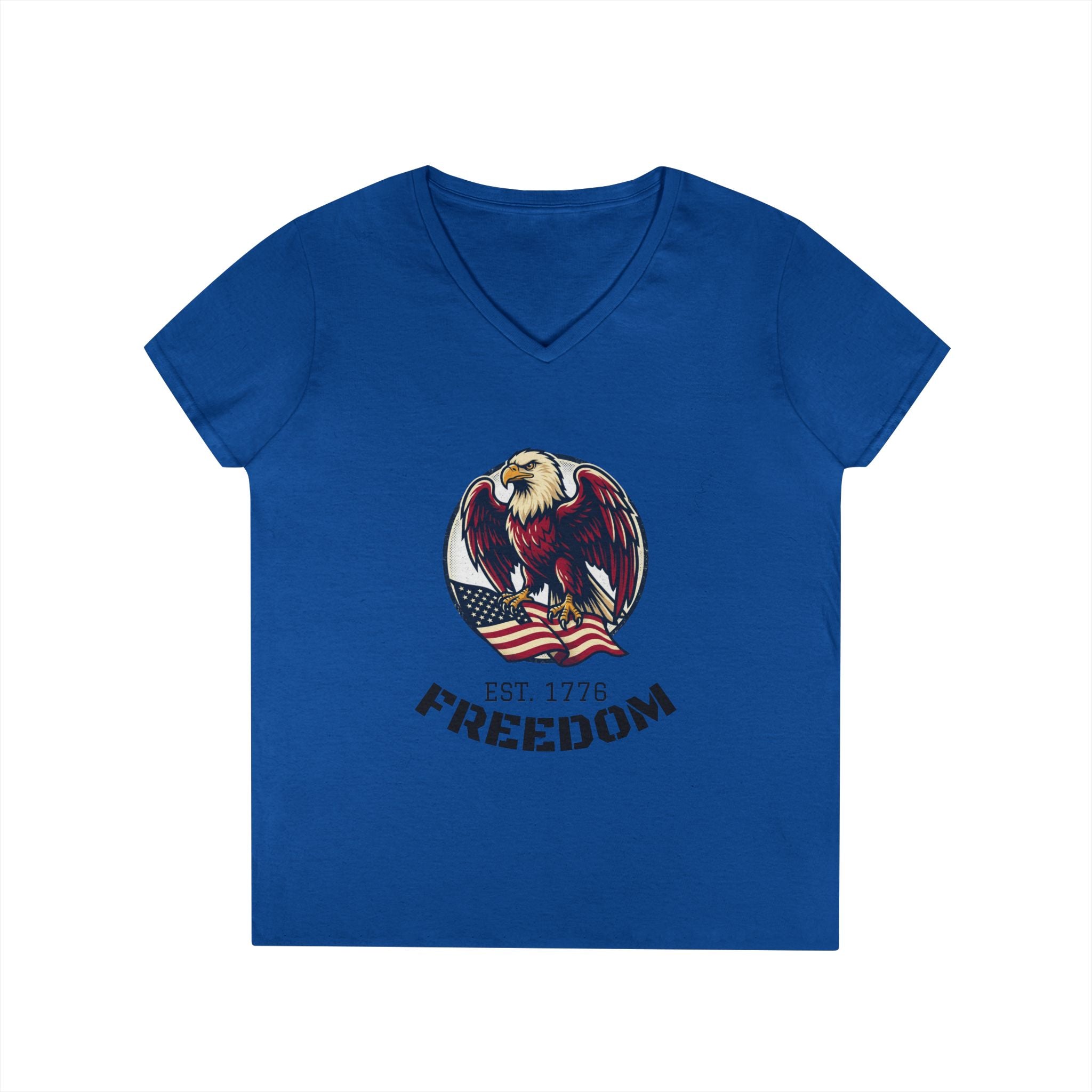 Freedom Eagle V-Neck T-Shirt — Ladies Patriotic 'Est. 1776'