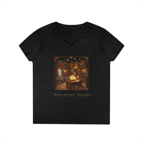 Adventure Awaits V-Neck T-Shirt — Old World Library Graphic