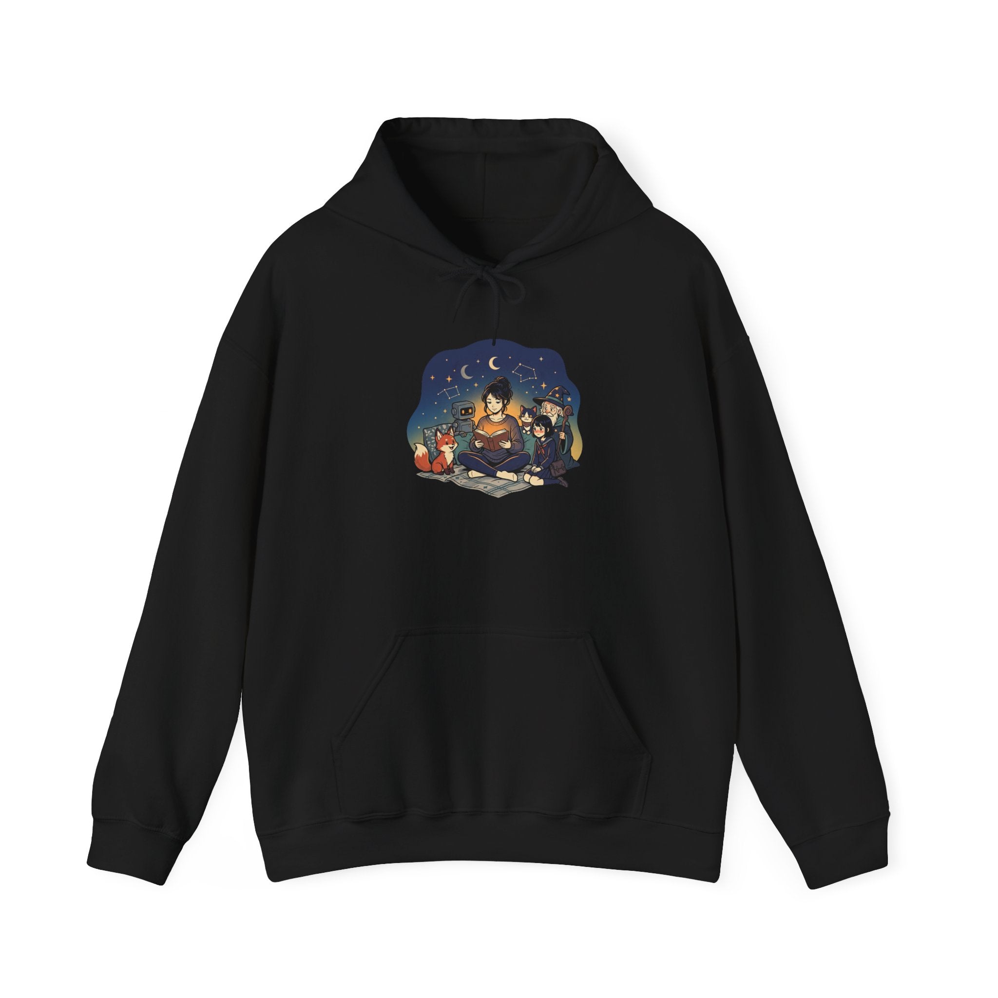Campfire Night Hoodie — Cozy Camping Animals Under Starry Sky